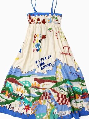 Rachel Zoe Floral Midi Dress Blue White Farm Alemais Rio Summer Strappy Size S